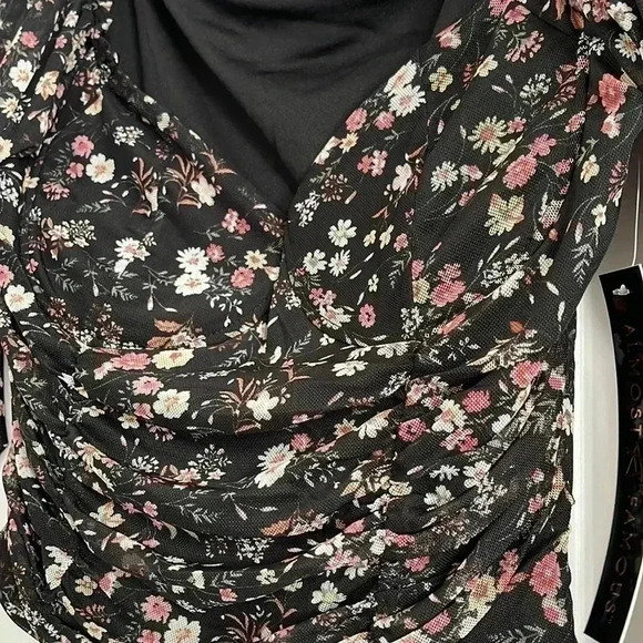 Almost Famous Black Floral Long Sleeve Crop Top With Built-in Bra - Picture 13 of 14